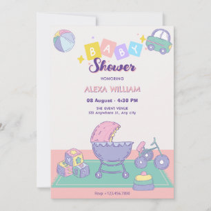 Invitación Ducha para bebés Color pastel llamativo