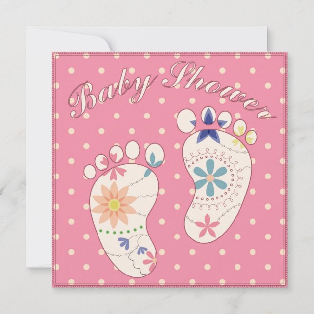 Invitación Ducha para bebés con los pies rosados (Anverso)