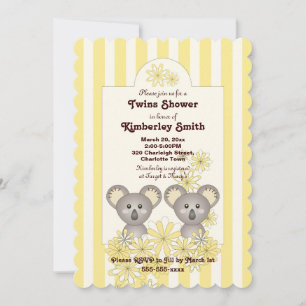 Invitación Ducha para Bebés Gemelos de Koala Amarillo sin Gén
