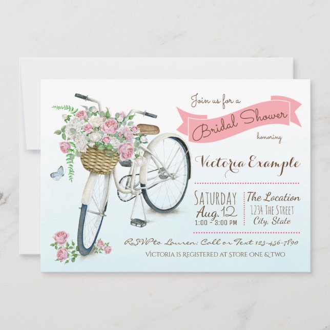 Invitación Ducha para bodas en bicicleta de novia ducha para  (Anverso)