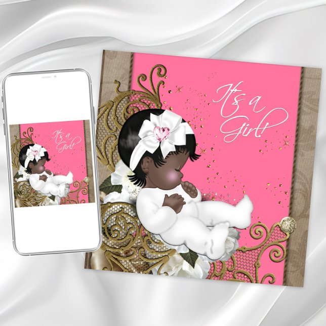 Invitación Ducha para niña étnica rosa y marrón (Subido por el creador)