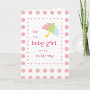Invitación Ducha para niñas, puntos rosados y paraguas
