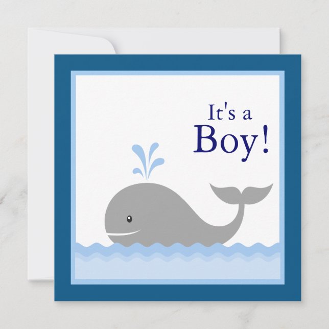 Invitación Ducha para Niño Ballena Velero Azul Rojo (Anverso)