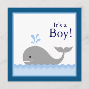 Invitación Ducha para Niño Ballena Velero Azul Rojo