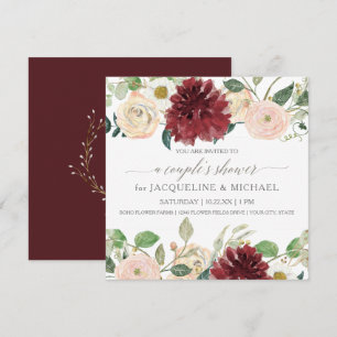 Invitación Ducha para Pareja Otoño Crisantemo Marsala Rosa