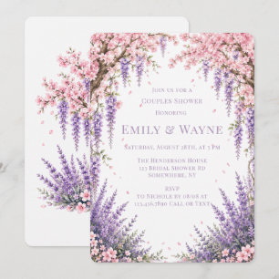 Invitación Ducha para parejas de cerezos en flor y lavanda
