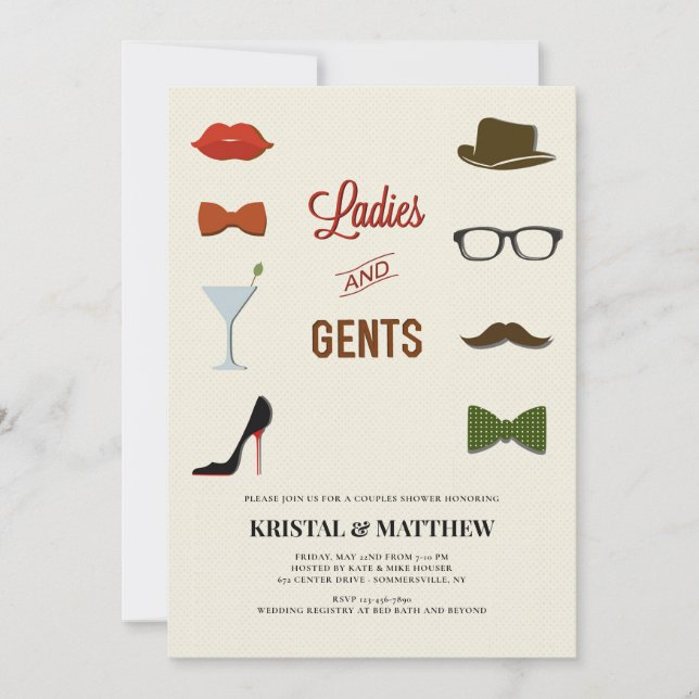 Invitación Ducha para parejas de damas y caballeros (Anverso)