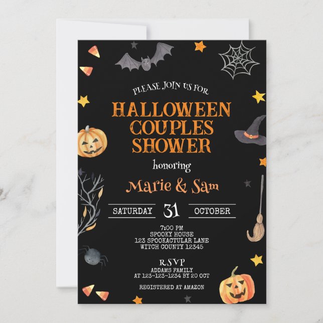 Invitación Ducha para parejas de Halloween, ducha de bodas (Anverso)