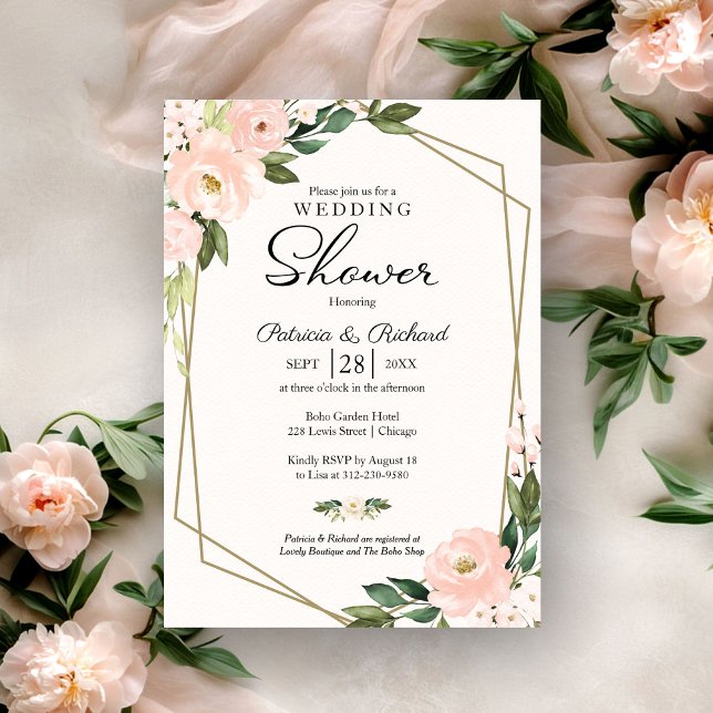 Invitación Ducha para Parejas Floral Geométrico Rosa Rubor (Subido por el creador)