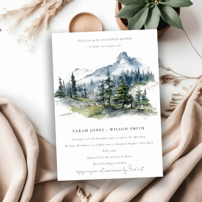 Invitación Ducha Pareja de Pares de Esbozo Azul Verde (Subido por el creador)