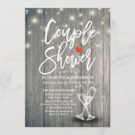 Invitación Ducha Pareja Gafas De Champagne Madera Luces De Ca