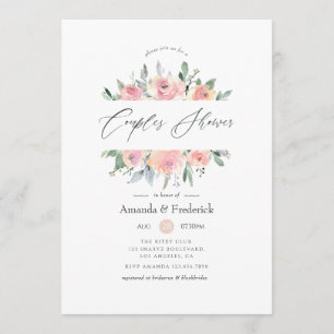 Invitación Ducha Pastel Rubor Pink Floral Couples