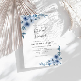 Invitación ducha polvorienta azul floral de novia