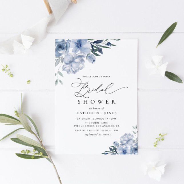 Invitación ducha polvorienta azul floral de novia (Subido por el creador)