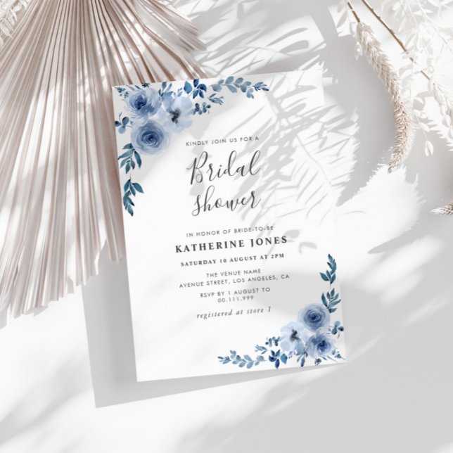 Invitación ducha polvorienta azul floral de novia (Subido por el creador)