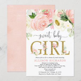 Invitación Ducha por correo chica de oro rosa rubor