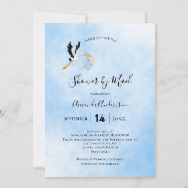 Invitación Ducha por correo cigüeña bebé cielo azul lindo