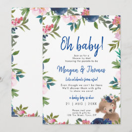 Invitación ducha por correo de la ducha de bebé azul del oso 