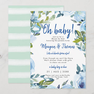 Invitación ducha por correo de la ducha de bebé de color azul