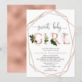 Invitación Ducha por correo dulce bebé rosa de la vegetación