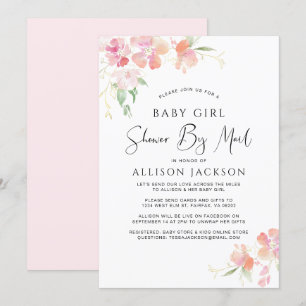 Invitación Ducha Por Correo Floral Pink Watercolor Bebé