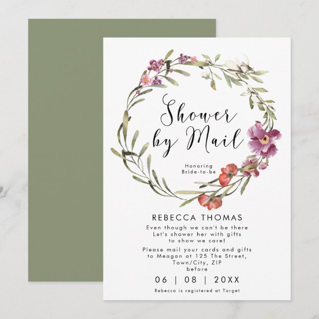Invitación ducha por correo floral virtual de novia ducha (Anverso / Reverso)