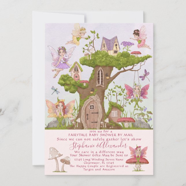 Invitación Ducha por correo Ilustraciones de acuarela (Anverso)