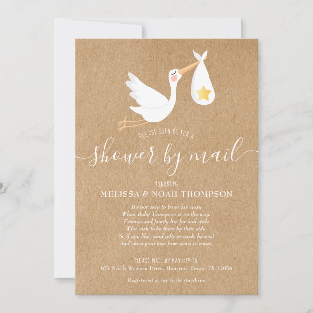 Invitación Ducha Por Correo Larga Distancia Sprinkle Rústico (Anverso)