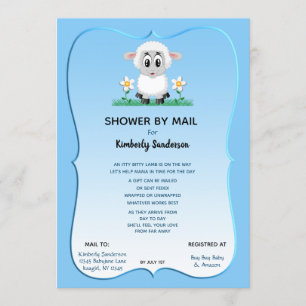 Invitación Ducha por correo niño bebé Corto azul Cordero 