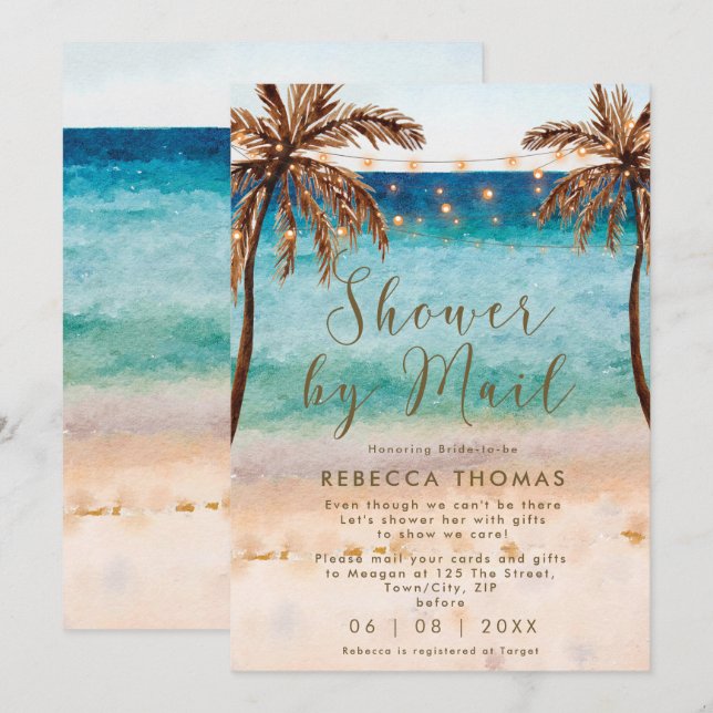 Invitación ducha por correo playa virtual ducha de novia (Anverso / Reverso)