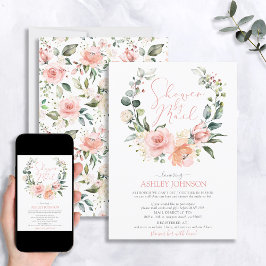 Invitación Ducha por correo Polvoriento rosa floral novia
