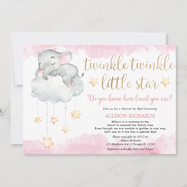 Invitación Ducha por correo Twinkle twinkle pequeña estrella  (Anverso)