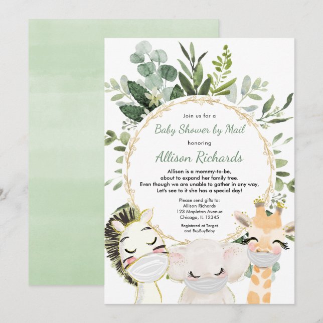 Invitación Ducha por correo vegetación animales neutrales en  (Anverso / Reverso)