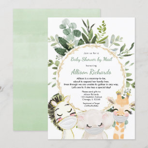 Invitación Ducha por correo vegetación animales neutrales en 