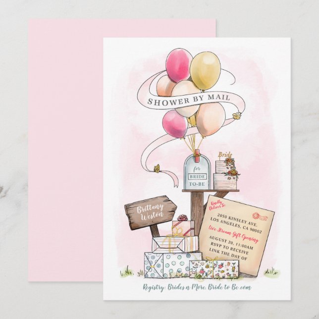 Invitación Ducha Por Correo Virtual Brillante Shower Buzón (Anverso / Reverso)