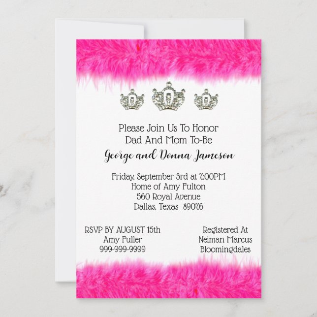 Invitación Ducha Princesa Tiara y Fluff Baby (Anverso)