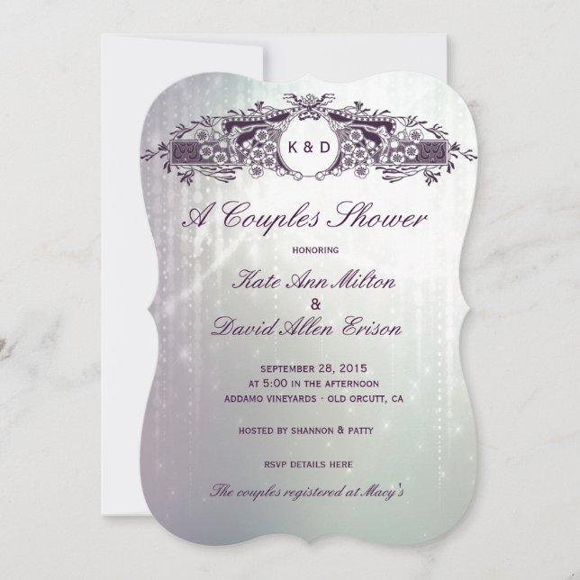 Invitación Ducha púrpura adornada francesa de los pares de la (Anverso)