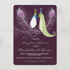 Invitación Ducha púrpura de la boda de los pájaros del amor