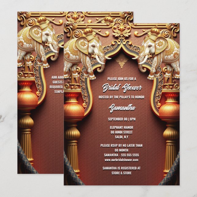 Invitación Ducha real de novias de elefantes indios hindúes (Anverso / Reverso)