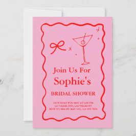 Invitación Ducha Retro De Novias Rosa Y Rojo, Martini