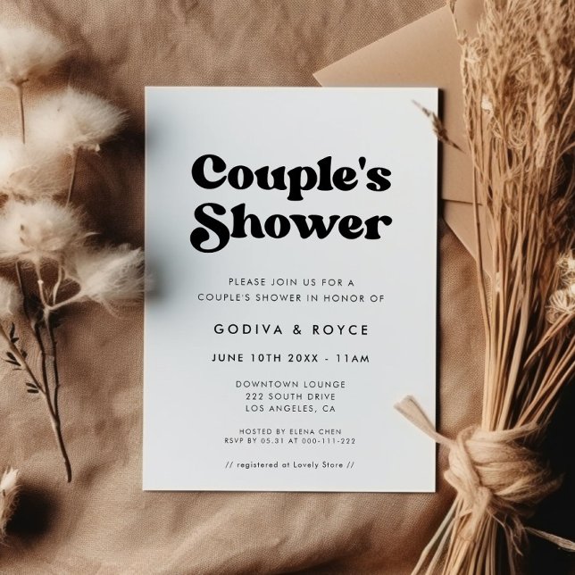 Invitación Ducha retro elegante en blanco y negro para pareja (Subido por el creador)