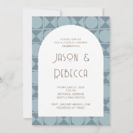 Invitación Ducha Retro Geométrica Blue Parejas Art Deco