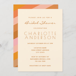 Invitación Ducha retro geométrica rosa y Naranja de novias