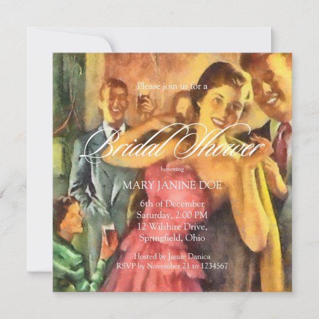 Invitación Ducha retro para novias (Anverso)