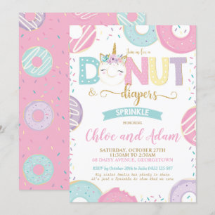 Invitación Ducha rociadora de bebé de donut y pañuelos de uni