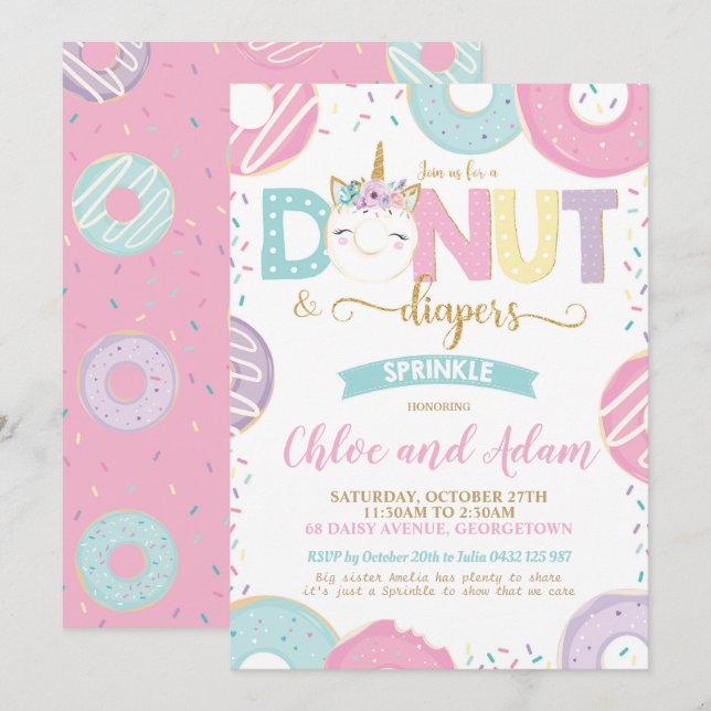 Invitación Ducha rociadora de niños con donut y pañales de un (Anverso / Reverso)