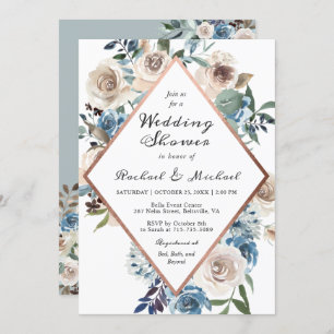 Invitación Ducha Rosa Floral Dorado Bodas Boho 