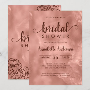 Invitación Ducha Rosa Gold Metallant Elegante Floral