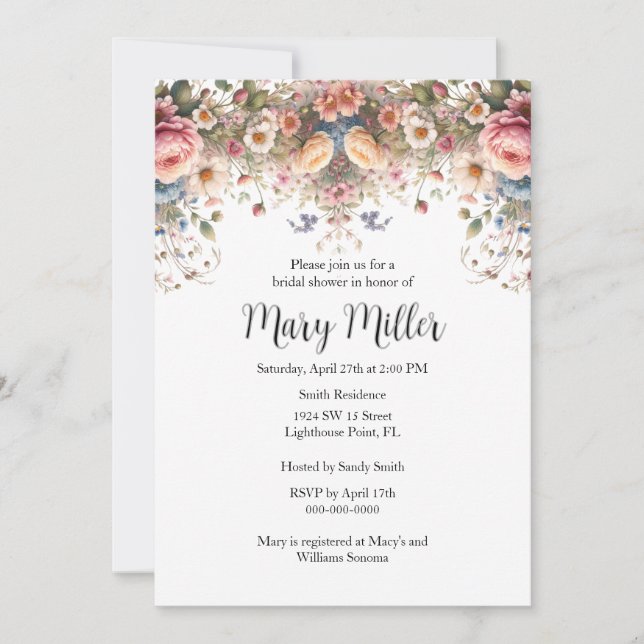 Invitación Ducha rosa rosa de novia (Anverso)