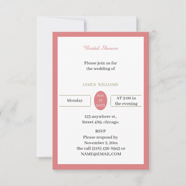 Invitación Ducha Rosa simple casera personalizada (Anverso)